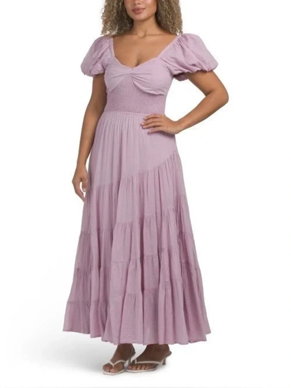 Free People Sundrenched Short Sleeve Maxi Dress in Dawn Pink XS